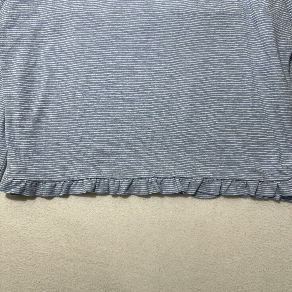 Ann Taylor LOFT Women's Large Blue White Striped Long Sleeve Ruffle T Shirt - Picture 12 of 12